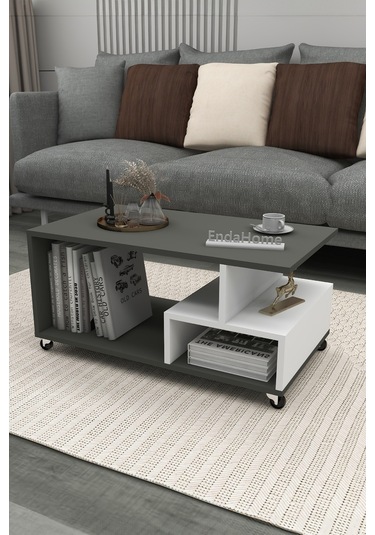 Sultan Tekerli Orta Sehpa 86,5x50 Cm - Antrasit - Beyaz