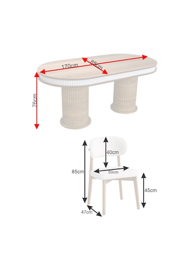 Bohem İskandinav Masa Sandalye Takımı 4 Adet Polo Sandalye Beyaz Mebranlı Mdf Oval Masa-modern Kahverengi