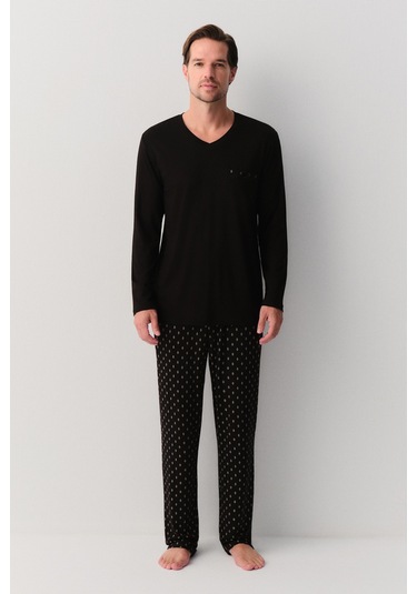 Suwen Adrian Erkek Pijama Takımı Sh26309660911 Siyah Desenli
