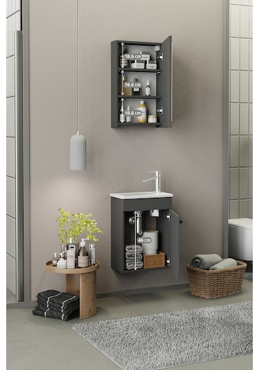 Biani Fix Loft Mini 42 Cm Banyo Dolabı,Seramik Lavabolu, Aynalı,Lavabo Dahil,Mdf,Mat Gri Biani Fix Loft Mini 42 Cm Banyo Dolabı,Seramik Lavabolu, Aynalı,Lavabo Dahil,Mdf,Mat Gri