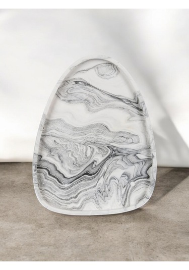 El Yapımı Çok Amaçlı Beton Sunum Servis Tepsisi 26 Cm Dekoratif Sunumluk Orgaziner Takılık Gri