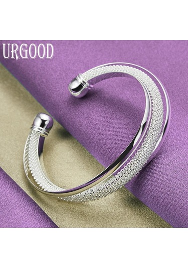 925 Ayar Gümüş Büyük Örgü Açık Bileklik Moda Takı Gümüş