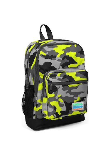 Coral High Kids Siyah Gri Kamuflaj Desenli Dört Bölmeli Okul Sırt Çantası 23117