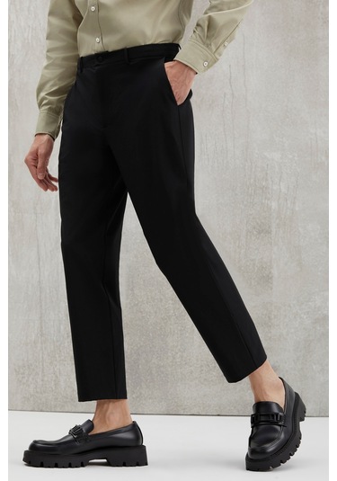 Vassel Erkek 360 Derece Esneyen Teknik Kumaşlı Fermuarlı Kordonlu Boru Paça Siyah Pantolon