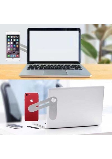 Laptop - Monitör Telefon Tutucu Yandan Telefon Tutma F21-Gümüş