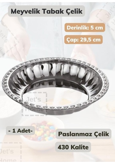 Çelik Meyvelik Tabak 29,5 Cm Paslanmaz Çelik Tabak Metalik Gri