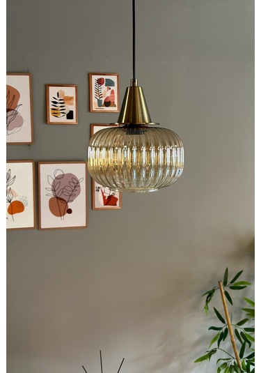 Mola Cam Bal Rengi Tekli Avize Eskitme Huni Başlık Retro Sarkıt Lamba Restoran Salon Aydınlatma Bal