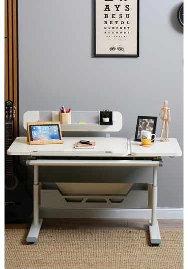 Vega Standart Yükseklik Ve Eğim Ayarlı, Çekmeceli Bilgisayar Masası, Ofis Ve Çalışma Masası Gri Gri