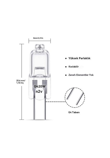 Diğer 20 Adet G4 Halojen Ampul, 20w 12v, Şeffaf Kapsül, Sıcak Beyaz Ev Aydınlatma
