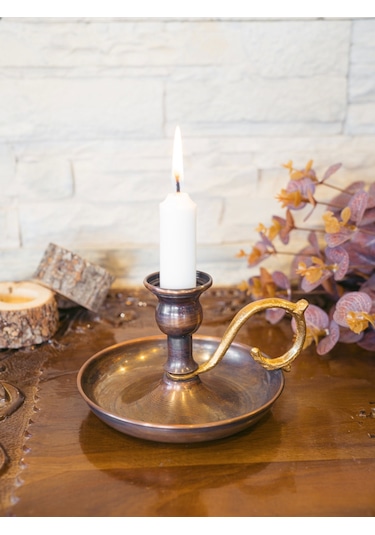 Bakır El Şamdanı Düz Model Oksitli Renk