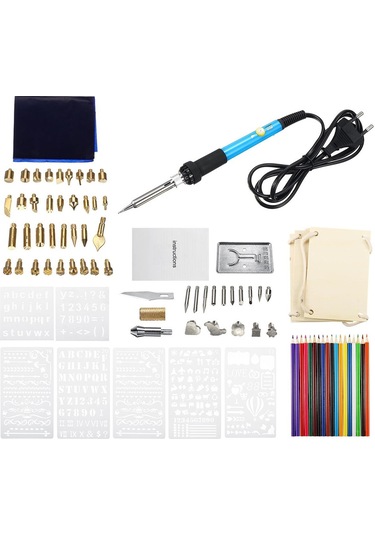 94 Adet Elektrikli Havya Seti Ahşap Kalem 60w Pyrography Craft - Lacivert