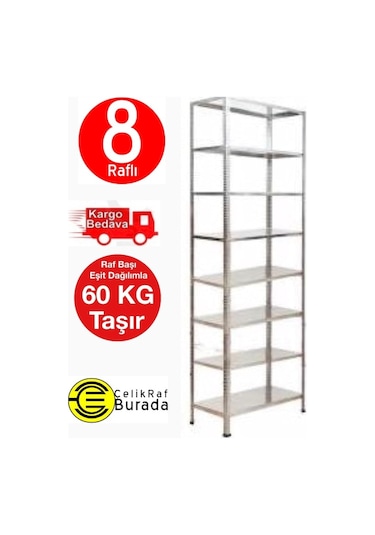 Açıkmağazam Galvanizraf 8 Katlı Çelik Galvaniz Raf Arşiv Depo Kiler Rafı