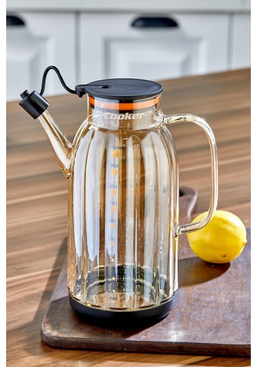 Cooker 1.1 Litre Borosilikat Cam Yağdanlık Ve Sirkelik Zeytinyağ Şişesi Şeffaf Siyah