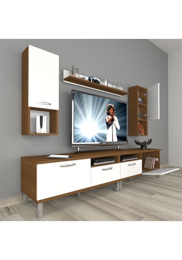 Decoraktiv Eko 5220da Slm Krom Ayaklı Tv Ünitesi Tv Sehpası Ceviz - Beyaz