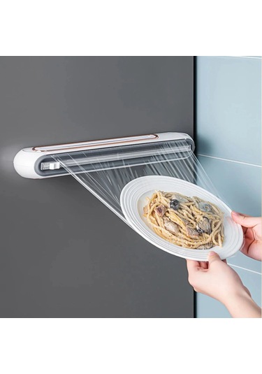 Shopytech Mıknatıslı Streç Film Folyo Yağlı Kağıt Dispenseri Çift Yönlü Bıçaklı 30 Cm Rulo Kesici Beyaz