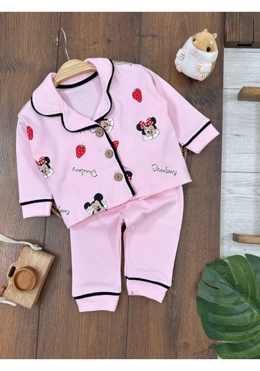 Çilek Desenli Kruvaze Yaka Pijama Takımı 4bb2 Pembe