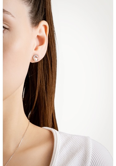 So Chic Minimal İnci 18 Ayar Beyaz Altın Kaplama Gümüş Seti Beyaz