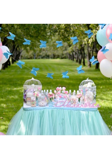 Düğün Doğum Günü Parti Dekoru Kağıt Kelebek Dizesi Mavi Renk
