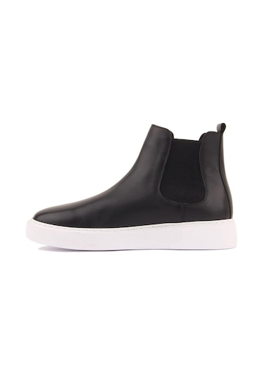 Shoetyle - Siyah Hakiki Deri Erkek Chelsea Bot - Beyaz Taban - 250-041 -1164 Siyah