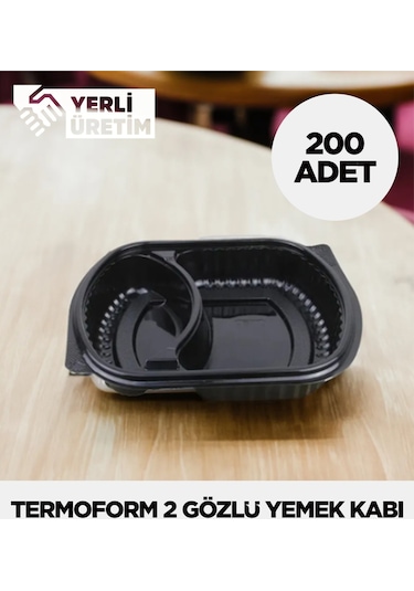Termoform 2 Gözlü Yemek Kabı 200 Adet Diğer