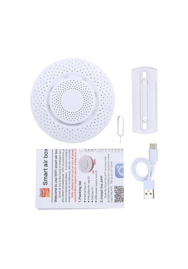 Springsun Beyaz Usb Wifi Akıllı Hava Kalitesi Monitörü - Formaldehit, Voc, Co2, Sicaklık Ve Nem Testeri - Uzak İzleme Ve Gerçek Zamanlı Uyarı Beyaz