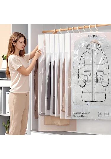 Honeybeeshop 8 Farklı Tarz 8li Asılı Vakum Depolama Çantası Giysi Ceket Takım Elbise Gardırop Düzenleyici Seyahat 4 Uzun 4 Kısa Beyaz Şeffaf