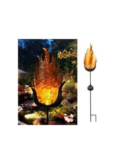 Besthome1 Güneş Enerjili Demir Alev Feneri - Toprak Takılabilir Bahçe Işıkları
