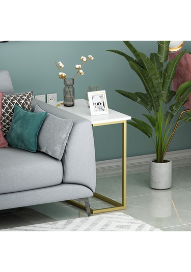 Narin Yan Sehpa, Metal Ayaklı Yan Sehpa, Ev-ofis - Beyaz/gold Beyaz/gold