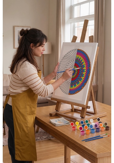 Örgü Desenli Mandala Ahşap Boyama Seti 40x50 Cm