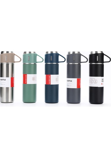 Lemestar 500ml 304 Paslanmaz Çelik Isı Saklama Termos Seti, 3 Bardaklı, Dışarıda, Araçta Kullanıma Uygun, Isı Ve Soğuk Saklama, Dayanıklı, Ter Saçmayan Siyah