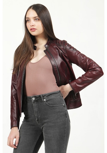 Dericlub Yb-2156 Gerçek Deri Kadın Mont Bordo