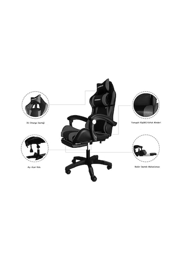 Fashcolle Dynamic Masajlı Gri-Siyah Oyuncu Koltuğu