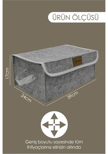 Mordesign Saklama Kutusu, Dolap Içi Çamaşır/oyuncak Düzenleyici, Yenidoğan Için Kapaklı Keçe Organizer Gri-gri Ekose