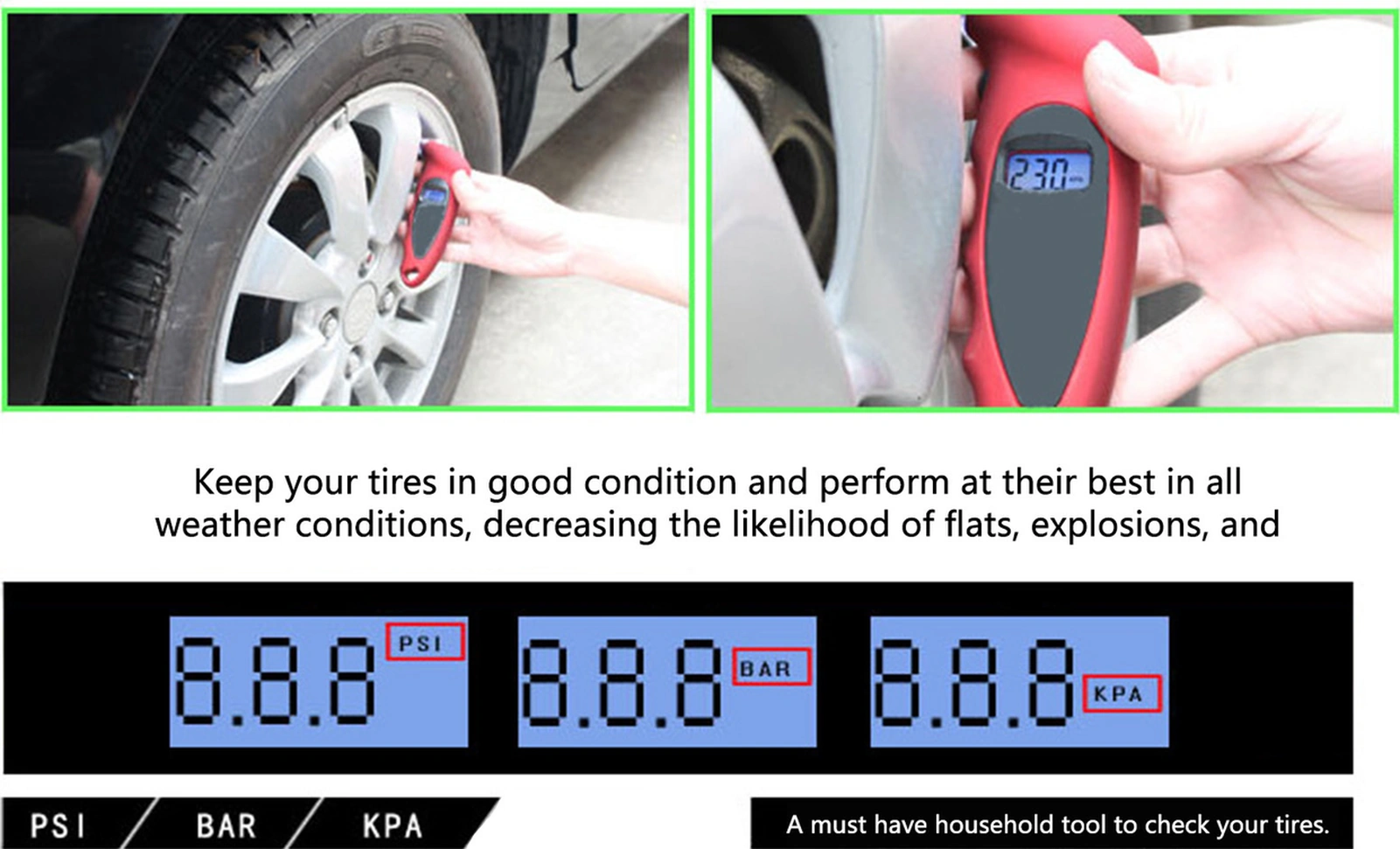 Padalink Dijital Lastik Basınç Ölçer, Arka Işık Lcd Ekranlı, 4 Ölçüm Birimi Psı/bar/kgf/cm²/kpa , Otomatik Sıfırlama, Ergonomik Tasarım