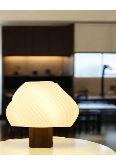 Aura Modern Tasarım Masa Lambası , Komidin Aydınlatma Şık Abajur - Kahve Beyaz Çok Renkli