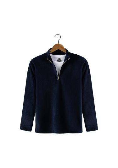 Lacivert Yarım Fermuarlı Regular Kalıp Dik Yaka Polar Sweatshirt Lacivert