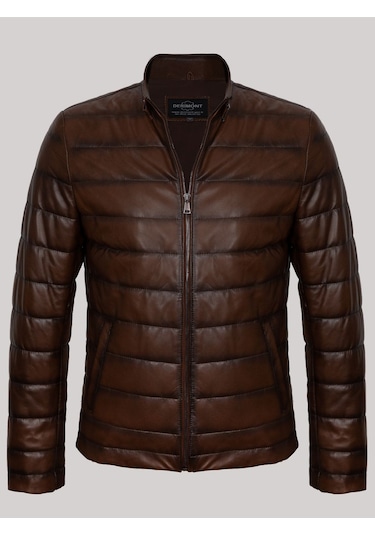 Hakiki Kuzu Derisi Fermuarlı Erkek Deri Mont Taba Taba