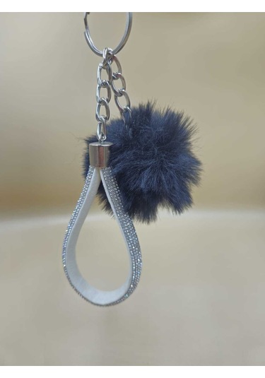 Gümüş Angel Anahtarlık Minik Ponpon Seçenekli Siyah Ponpon