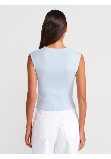 Dilvin 21054 Büzgülü Basic T-shirt-açık Mavi Açık Mavi