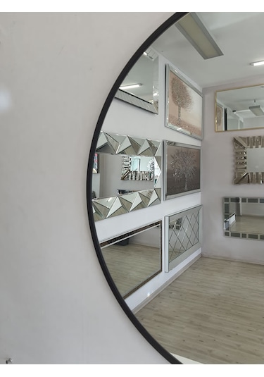 Ayna Denizi Circle Eighty Black Model Siyah Renk Metal Çerçeveli Yuvarlak Dekoratif Ayna Siyah