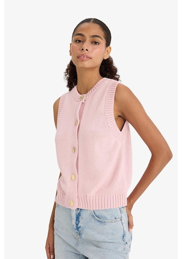 Defacto Relax Fit Düğmeli Triko Süveter F7162ax25hspn189 Pembe