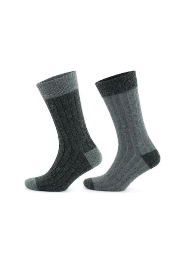 Gowith 2'li Alpaka Doğal Yünlü Kalın Kışlık Çorap 3096 Antrasit-Gri Antrasit