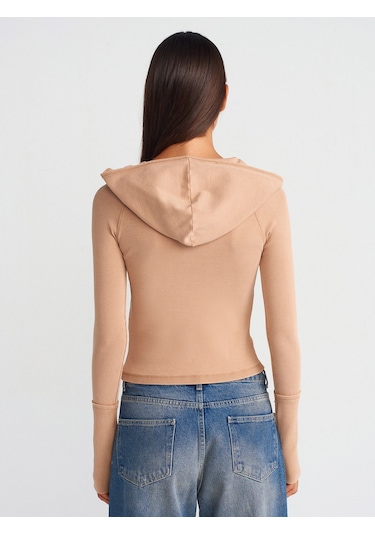 Dilvin 31288 Yıkama Efektli Kapüşonlu Top Bej