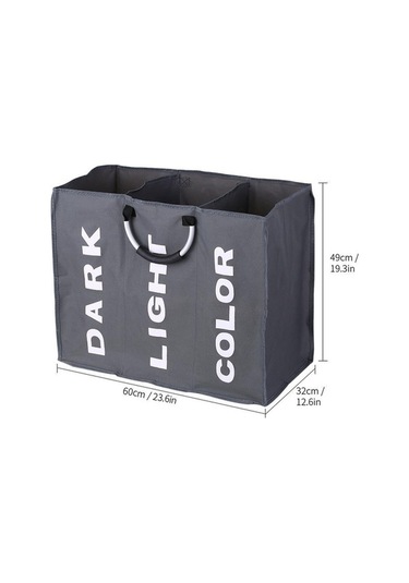 Novahub Açık Gri 3 Bölümlü Büyük Katlanabilir Oxford Çamaşır Sepeti Çantası Kirli Giysiler Saklama Çantası Organizatör Alüminyum İle Açık Gri Açık Gri