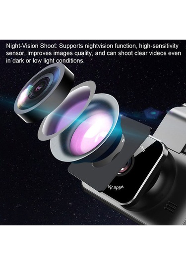 Monyee 4" Ips Ekran Araç Kameryası - 1080p Full Hd, Çift Lens, Yıldız Gece Görüşü, Döngü Kayıt, Geri Vites Görüntüsü, Siyah Dahili Li-poly Batarya