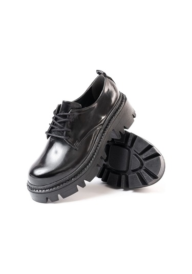 868-754 Siyah Rugan Bağcıklı Günlük Yüksek Tabanlı Loafer Aya... Siyah