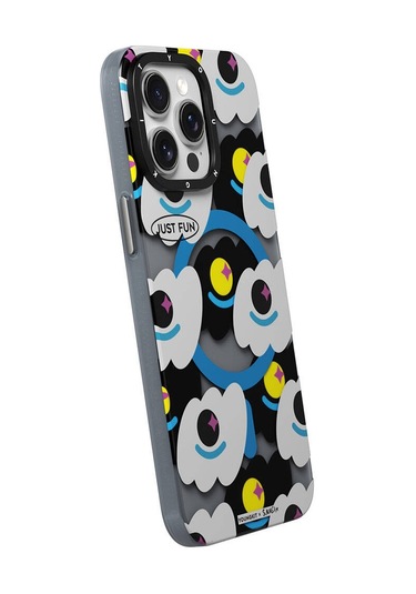 İphone 15 Pro Uyumlu Kılıf Magsafe Şarj Özellikli Youngkit Happy View Serisi Kapak Mavi