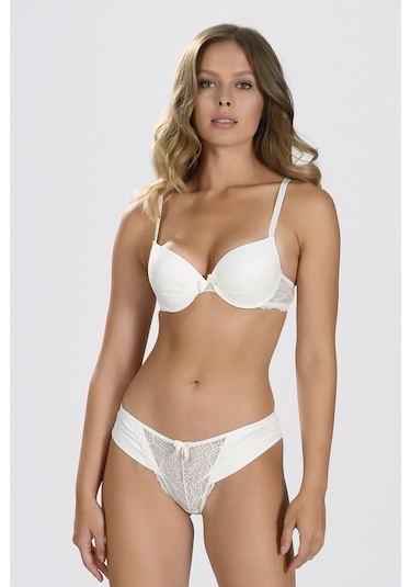 Nbb Kadın Krem Tül Detaylı Sütyen Külot Takım