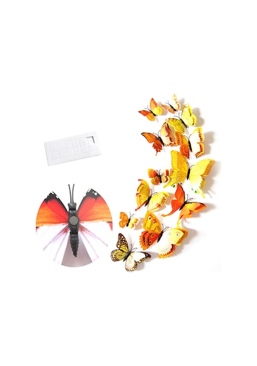 Tenfowee 12 Adet Çift Katlı 3d Pvc Kelebek Duvar Sticker, Mıknatıslı Dekoratif Ev Bahçe Park Dekoru, Renkli Desenler, Kolay Uygulama Sarı
