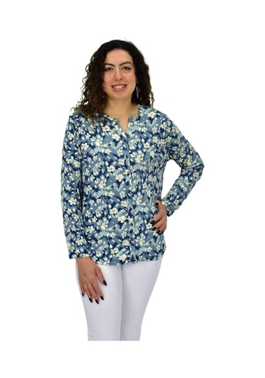 Kadın Uzun Kol Düğmeli Bluz Bgl-st04686 Mavı
